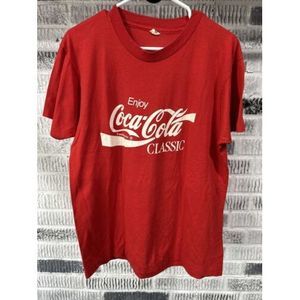 Vintage 70s 80s Coca‎ Cola Trademarks Iconic Red White Tee Screen Stars XL USA